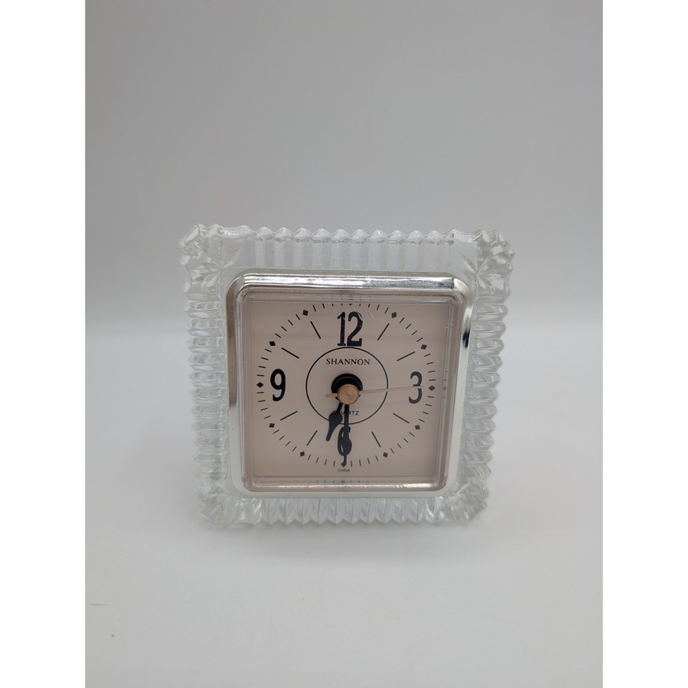 VTG Shannon Crystal by Godinger 24% Lead Square Desk Mantle Small Clock Art Deco